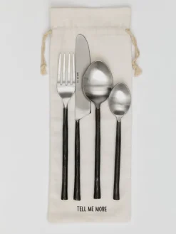 Tell Me More Steel cutlery set 4 pieces, Polished steel Silver-colouredBlack Clearance