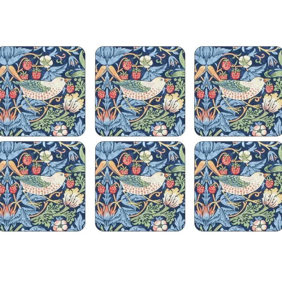 Pimpernel Strawberry Thief coaster 6-pack, Blue Outlet
