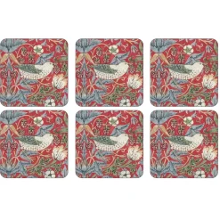Pimpernel Strawberry Thief coaster 6-pack, Red Outlet