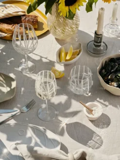 Broste Copenhagen Stripe white wine glass 35 cl, Clear-white stripes TransparentWhite Online