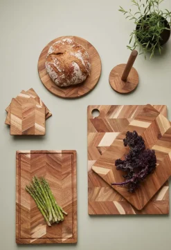Aida Tapas/pizza cutting board fish bone pattern 35x48 cm, Acacia tree Brown Outlet