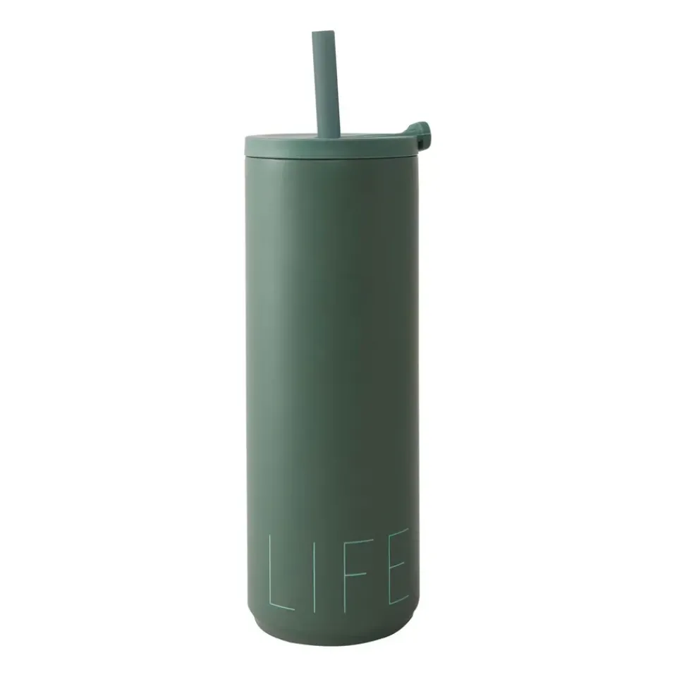 Design Letters Travel Life thermos with straw 50 cl, Myrtle Green Sale