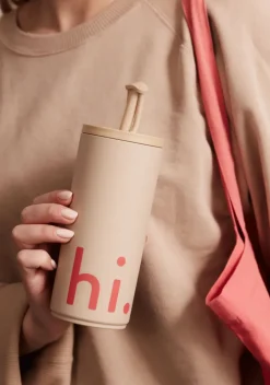 Design Letters Travel Life thermos with straw 50 cl, Hi- Beige Best