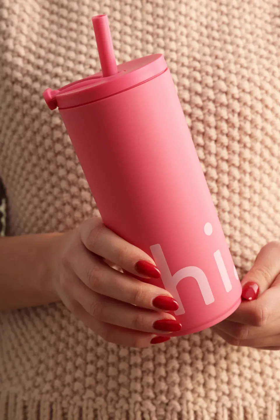Design Letters Travel Life thermos with straw 50 cl, Hi-cherry Pink Hot