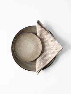 Tell Me More Washed linen napkin, Hazelnut stripe BrownBeige Clearance