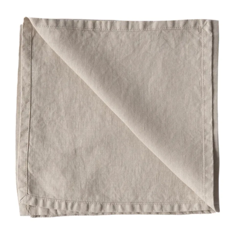 Tell Me More Washed linen napkin, Warm grey GreyBeige
