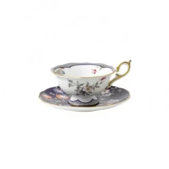 Wedgwood Wonderlust small teacup with saucer, midnight garden BlackWhite Clearance